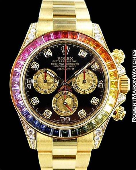 rolex daytona 116598-rbow black diamond multi-colored sapphire rainbow|Rolex rainbow daytona.